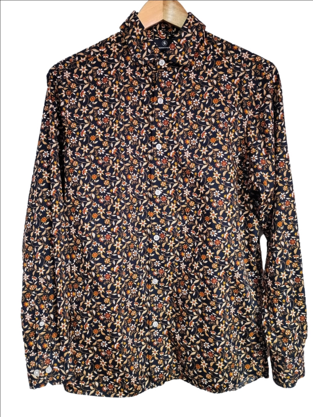Hart Schaffner Marx Navy Floral Button-Up with Mustard Accents
